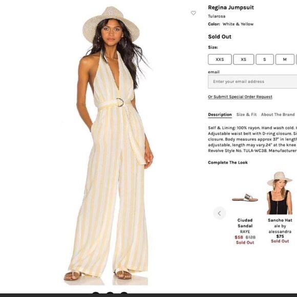 Tularosa Women’s Regina Jumpsuit White & Yellow XL NWT $198 (3-6) - Picture 1 of 7